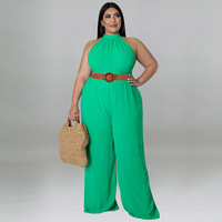 Produits populaires 2022 été femmes Wideleg combinaison couleur unie sans manches grande taille combinaisons