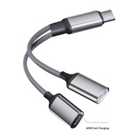 Adaptateur OTG Type-C 2-en-1 avec charge passante PD 60W, adaptateur USB-C vers USB-A femelle pour smartphone, tablette, ordinateur portable