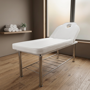 Table de massage faciale blanche en cuir PU rembourrée, lit de beauté avec cadre métallique, table de traitement pour salon - Product Image 1