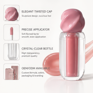 Natural <b>Lip</b> Plumping Gloss Base with Round Brush Tube Transparent Striped Cap Shaped Bottle for Party Makeup Private Label - Product Image 3