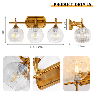 Lámpara de Pared Moderna de Bronce con 3 Cabezas y Pantalla Redonda de Cristal, Luz Incandescente para Baño, 2700K, E26, Control por Interruptor - Product Image 6
