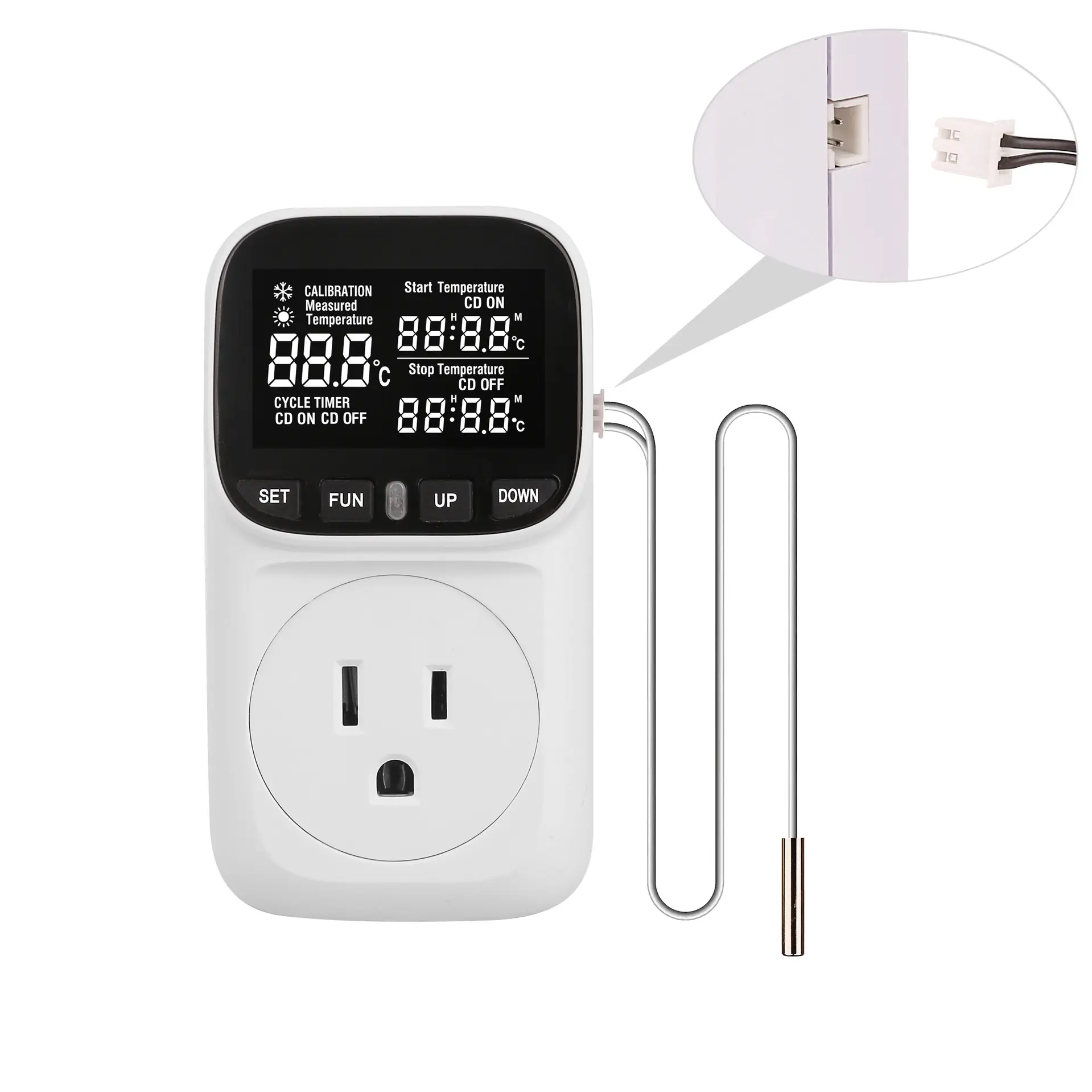 Pengontrol suhu Digital lampu latar, dengan sensor, soket digital, termostat layar LCD, pemanas, termostat Outlet