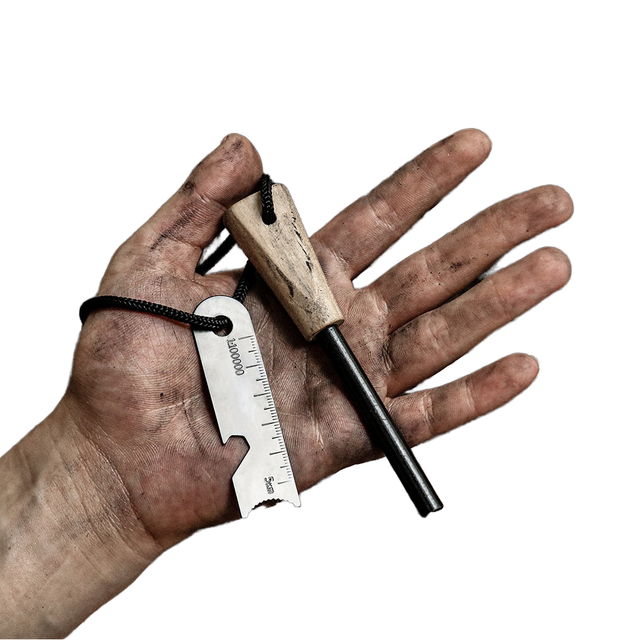 Portable Self-Rescue Multifunctional Fire Tool with Wooden Handle for Outdoor Camping and Climbing