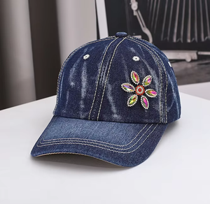 Nouvelle casquette de baseball en jean tendance automne, motif tropical, coupe-vent, décorée de diamants colorés, pour couple - Product Image 3