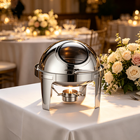 Chauffe-Plat Buffet FLEY en Acier Inoxydable, Réchaud de Traiteur Rond avec Fenêtre et Brûleur à Alcool pour Hôtels