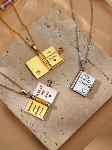 个性定制情侣书项链不锈钢18K镀金链子可打开可刻字专属名字时尚 - Product Image 3