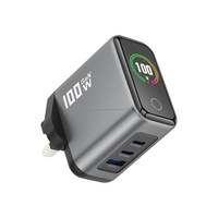 Adaptor Daya Cepat Desktop USB GaN 100W Ringkas 2 Tipe C 1 USB a Stasiun Pengisian Daya dengan Layar 100W PD3.0 PPS untuk Tablet Ponsel