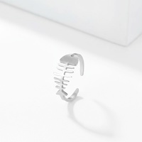 Bague ouverte ajustable en acier inoxydable plaqué or 18 carats motif arête de poisson pour femme, style minimaliste, unique, mignon, vintage, marque MID, usage quotidien, vente en gros