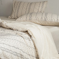 Parure de lit en mélange coton-lin de qualité supérieure, motif floral rétro rayé, teinture active, texture naturelle, pour chambre à coucher européenne