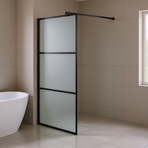 Mampara de Ducha Negra con Puerta Corredera, 31.5x76.8, Vidrio Esmerilado ESG, con Marco, Diseño Minimalista - Product Image 2