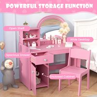 Ensemble Coiffeuse Enfant en Bois Intelligent avec Miroir Lumineux, Tiroirs et Étagères de Rangement - Table de Maquillage Princesse avec Chaise pour Chambre à Coucher (Vente en Gros)