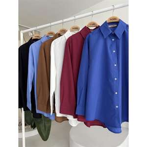 Chemise en popeline oversize classique Sobe pour femme, boutonnée, style simple au quotidien, couleur unie, manches longues - Product Image 1