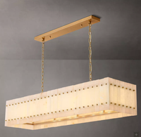 Lámpara de Araña Lineal de Alabastro San Marco Personalizable, 54 Pulgadas, Estilo Clásico Americano, Pieza Colgante de Mármol de Alabastro para Comedor y Sala de Estar