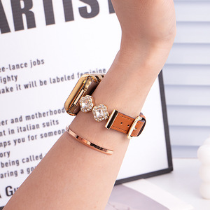 Lady <span class=keywords><strong>Fancy</strong></span> Bling Diamond Correa de metal Correa de reloj de cuero de lujo para Apple <span class=keywords><strong>Watch</strong></span> 6 7 8 9 10 SE2 Correa de muñeca de moda - Product Image 6