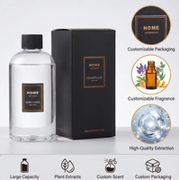 Diffuseur d'huiles essentielles en verre givré noir de 260 ml, personnalisé, de luxe, simple, rond, avec bâtonnets diffuseurs, OEM, pour usage domestique