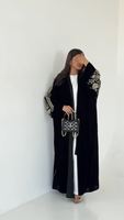 Ensemble Abaya et Hijab de Luxe Personnalisé en Velours Perlé pour Femme, Style Élégant, Robe Musulmane Ouverte, Vente en Gros Dubaï 2026