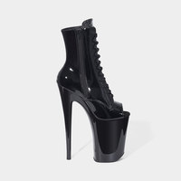 Bottines à plateforme sexy en cuir PU noir verni imperméable à bout ouvert de 9 pouces (23 cm)