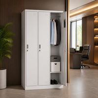Casier métallique 3 portes en acier avec penderie, miroir, étagère à chaussures, aération et serrure à clé pour vestiaire de gym
