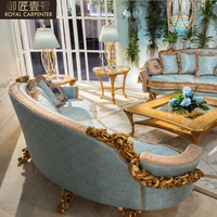 Ensemble de salon luxueux de style néoclassique italien, combinaison de tissu français avec bois massif européen gravé à la main