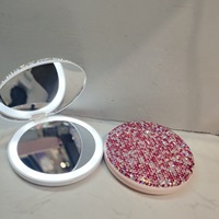 Kosmetik lipat plastik bulat modis pribadi cermin saku kompak Makeup portabel dengan lampu Led