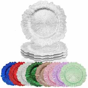 Platos Base Irrompibles de Plástico Plateado de 13 Pulgadas con Diseño de Arrecife y Acabado Metálico para Recepciones de Boda al por Mayor - Product Image 1
