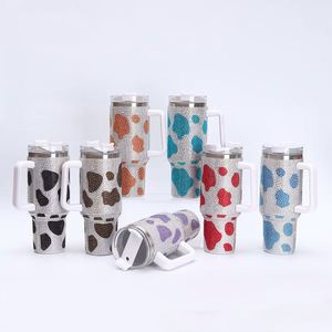 40oz Diamond-studded Car Water Cup with Thickened Stainless Steel Straw and Handle - Product Image 1