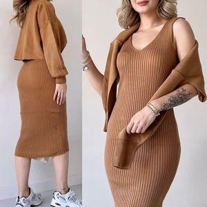 2240新款时尚女装秋冬两件套加厚保暖针织套头毛衣高腰连衣裙休闲女装套装 - Product Image 6