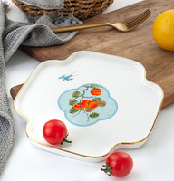 Assiette de service en porcelaine fine pour cérémonie du thé, plateau de collation irrégulier pour la maison