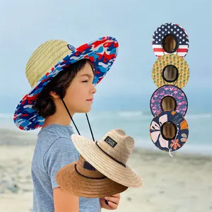 2024 Wholesale Summer Unisex Kids Children Baby Toddler Girl Boy Lifeguard Straw Sun Surf Beach Hats For Kids