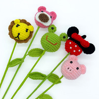 Bouquet de fleurs en coton fait main au crochet, tête d'animal simulée, cochon en peluche, décoration créative pour la maison, plante de dessin animé