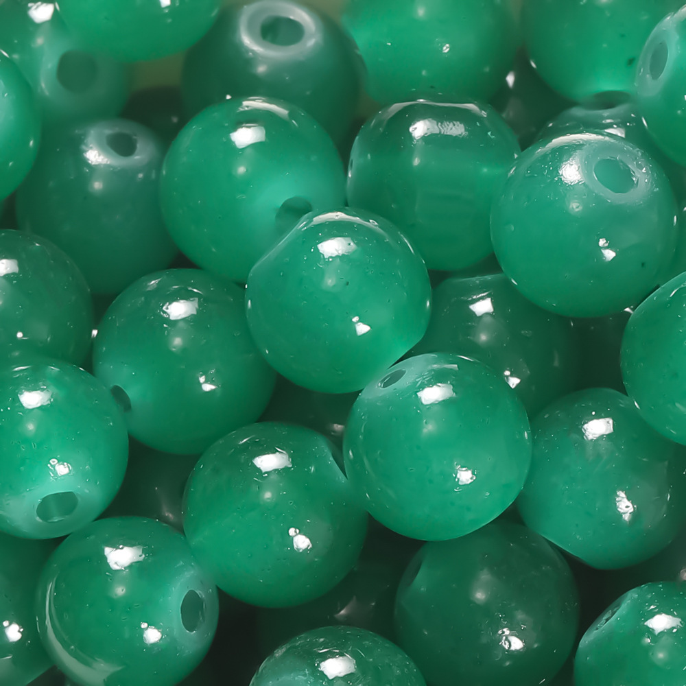 Perles de verre imitation jade 10 mm - Vert émeraude
