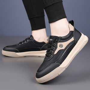Men's Leather Walking Shoes <b>Round</b> Toe Low Heel <b>Cushioned</b> Rubber Outsole Solid Color Casual Style - Product Image 3