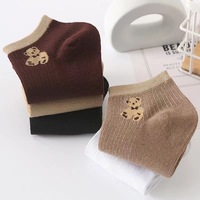 Printemps été nouveauté en gros mince bouche peu profonde respirant chaussette courte motif ours doux mignon chaussettes femmes cheville chaussettes