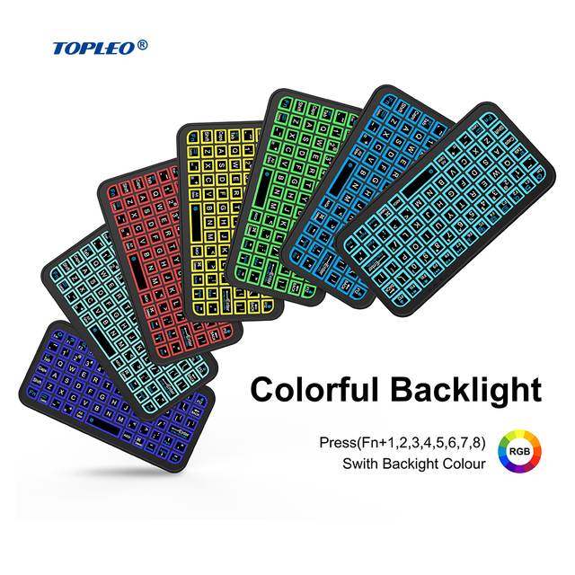 Topleo Ir Wireless Portable 7 Color Backlit Mini Keyboard Mouse Ir Wireless Mini Keyboard