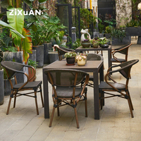 Ensemble Table et Chaises d'Extérieur Design Compact 4 Places, Vente Flash, en Rotin, pour Balcon, Mobilier Café
