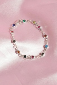 Multi Color Gold Plated Sterling Silver CZ <b>Charm</b> Bracelet Luxury Dainty Rainbow Anniversary Gift - Product Image 3