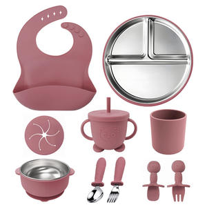 Offre Spéciale Ensemble de vaisselle d'entraînement en silicone adapté aux enfants Bavoirs d'alimentation pour bébé Tasses à collation Assiette de paille Bol à ventouse Dîner pour enfants - Product Image 3