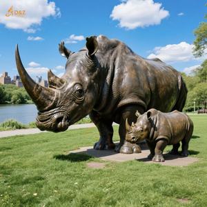 Su misura giardino esterno moderno grande bronzo fusione animale scultura a grandezza naturale di rinoceronte e cuccioli statua in bronzo per arredamento pubblico - Product Image 5