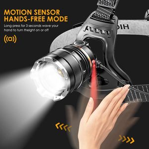 <span class=keywords><strong>1000</strong></span> lúmenes Zoom cabeza antorcha lámpara Sensor inducción impermeable Zoom XHP50 Led faro recargable para Camping pesca - Product Image 4