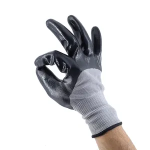 Guantes de trabajo de nitrilo recubiertos de nitrilo personalizados duraderos impermeables para reparar trabajos industriales ligeros