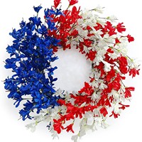 Guirlande artificielle de haute qualité en vrac, mini fleurs rouges, bleues et blanches, décoration patriotique de Noël à suspendre à la porte, décoration intérieure réutilisable