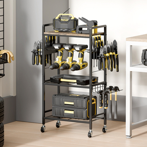 Chariot de rangement pour outils à main, chariot de rangement mobile pour outils de garage avec supports de perceuse intégrés et crochets multi-outils - Product Image 1