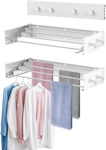 Tendedero de pared retráctil de montaje en pared con ganchos de perilla de Metal para baño, balcón, patio, almacenamiento, embalaje de pedido por correo - Product Image 2