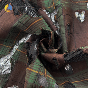 Nhà Máy Dệt 100% Bông Sợi Nhuộm Kiểm Tra Vải Phong Cách Rô Ren Vải Với Hoa Tattered Cho Áo Sơ Mi - Product Image 4