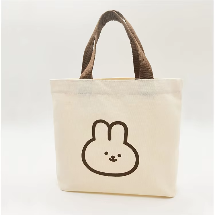 New Popular Cute Cartoon Rabbit Customized Small Canvas Cotton Tote Bags With Printed Logo