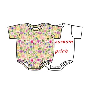 Qingli OEM Senza Tariffe, Basso MOQ, Pagliaccetto a Bolle Personalizzato con Stampa Floreale per Bambine, Pagliaccetto a Maniche Corte in Fibra di Bambù con Chiusura a Bottoni - Product Image 1