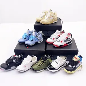 Wholesale 3D PVC Rubber Cute 1/6 Mini Air AJ5 To AJ13 Shoes Key Chain AJ4 Sneaker Keychain With Mini Boxes