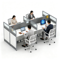 Poste de travail modulaire en forme de croix pour 4 personnes, cloison de bureau, bureau pour le personnel, espace de travail ouvert pour 4 personnes