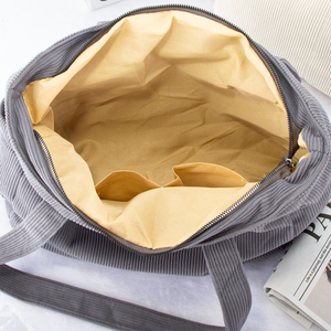 Bolso de pana grande a la moda para mujer, bolso de hombro reutilizable con múltiples bolsillos, logotipo personalizado DIY, viaje de verano, cremallera duradera - Product Image 6