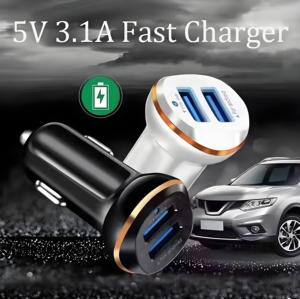 Cargador de coche SuperSpeed de doble puerto 5V 3.1A adaptador de vehículo Universal para dispositivos iPhone Android auriculares de carga rápida 2 X USB - Product Image 3